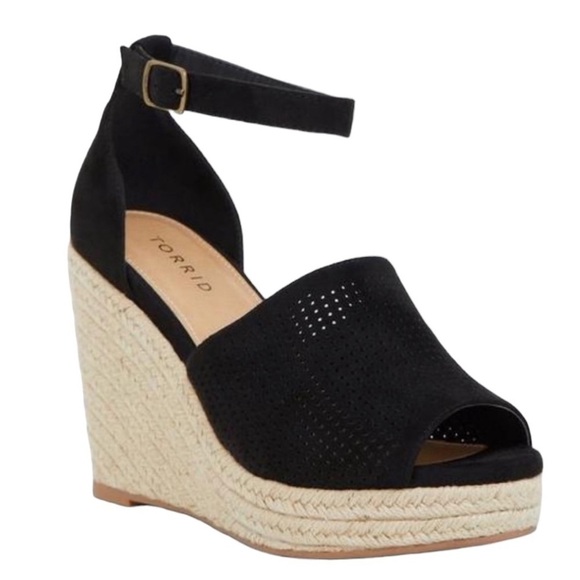 torrid Shoes - Torrid 11 Wide Perferated Espadrille Wedge Ankle Strap Casual Chic
